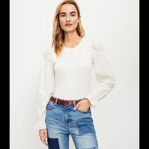 LOFT Ruffle Cuff Mixed Media Blouse Top